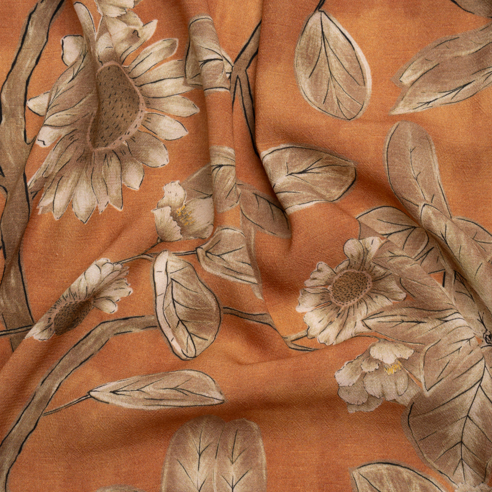 Sustainable Viscose Crepe Print - Burnt Orange and Brown Floral - Mood Exclusive Dolomite Daisies - Joann Fabrics