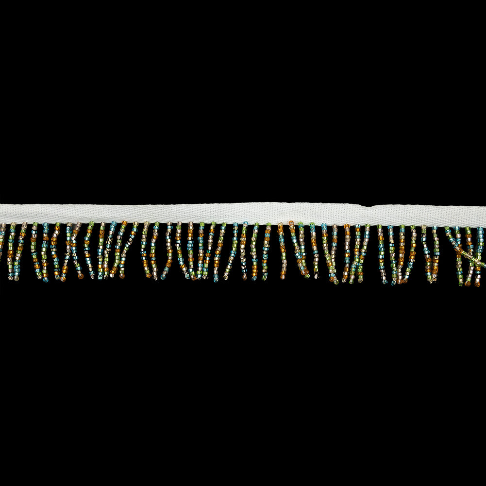 Vintage Multicolored and White Seed Beaded Chainette Fringe - 1