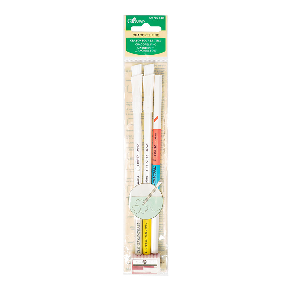 Clover Chacopel Fabric Pencils - Fine - Pink and Blue, White, Yellow and Sharpener Set - Joann Fabrics