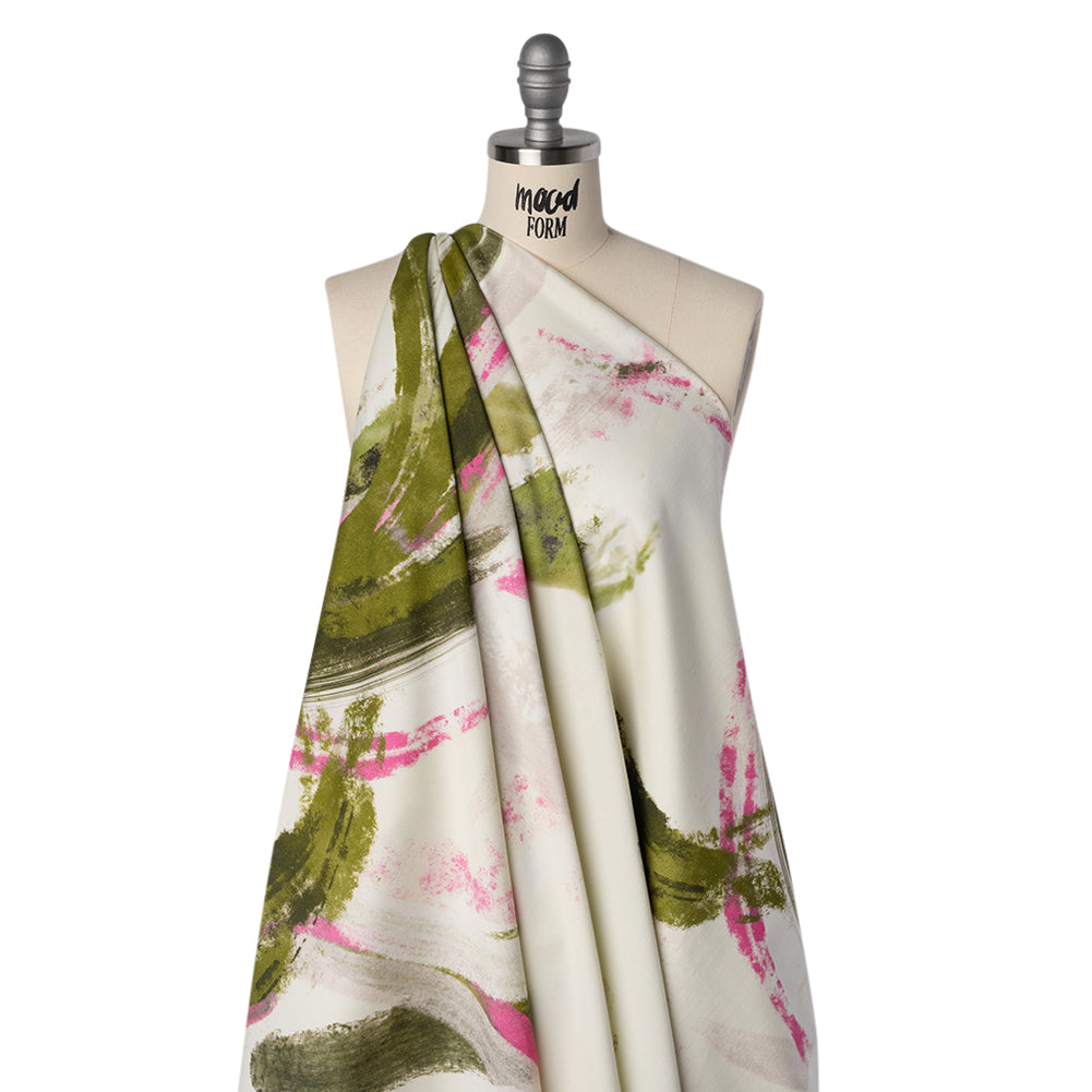Brushed Cotton Woven - Pink, Olive Green and Cream Big Abstract Brushstrokes - Mood Exclusive Palette Play Print - Joann Fabrics