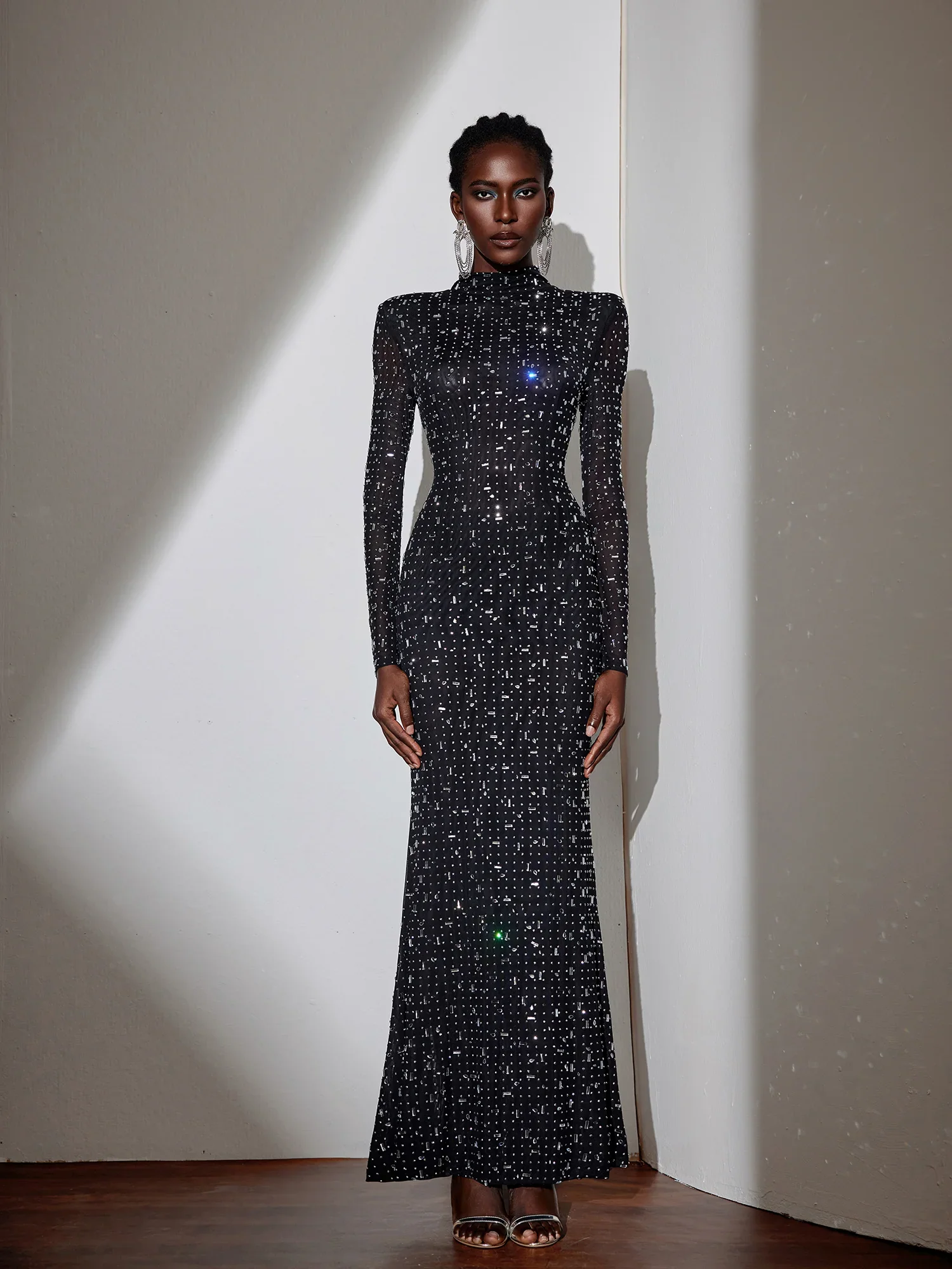Black Evening Dress with Diamond Embellishments