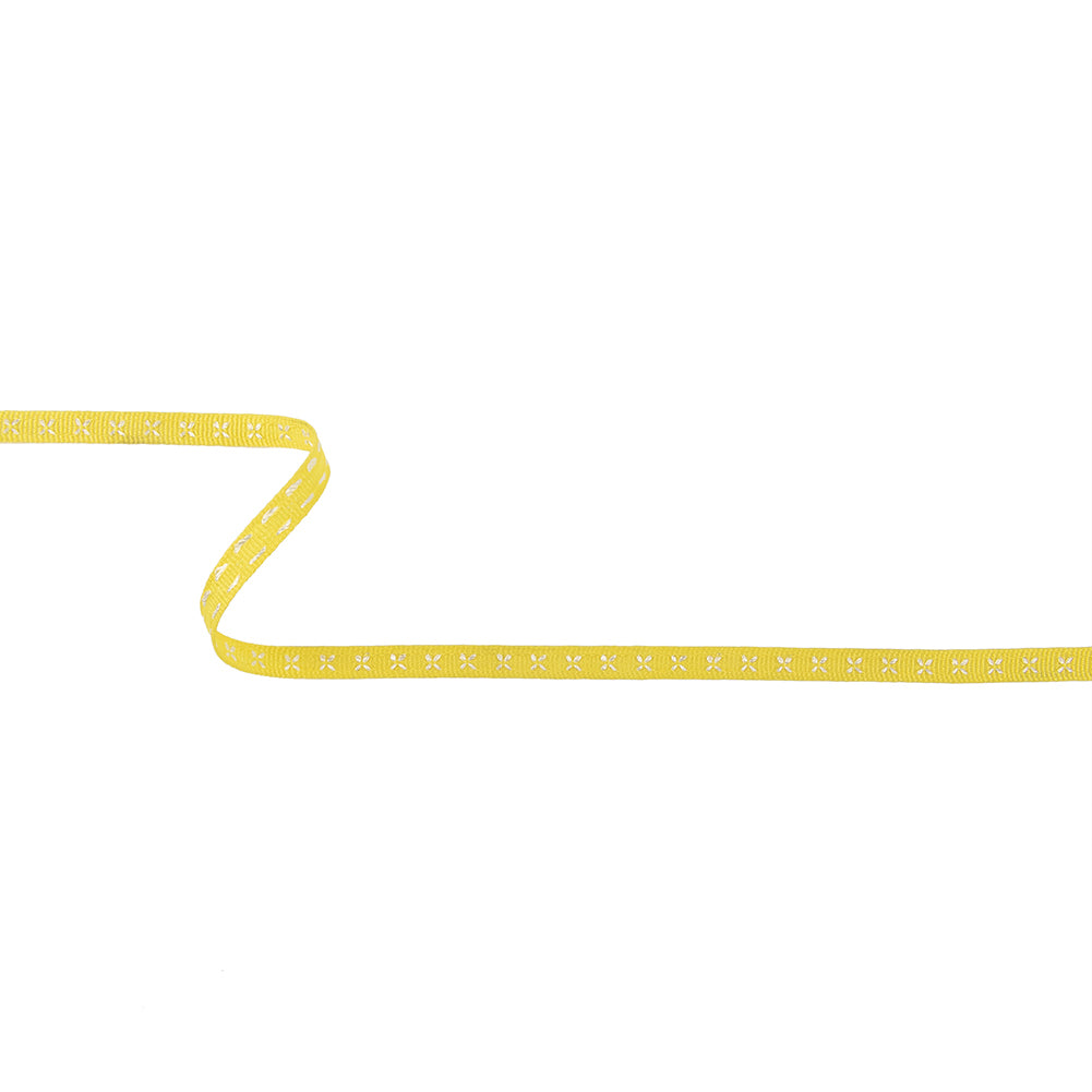 Sunshine Yellow Grosgrain Ribbon with Blanc de Blanc Stitched Flowers - 0.25