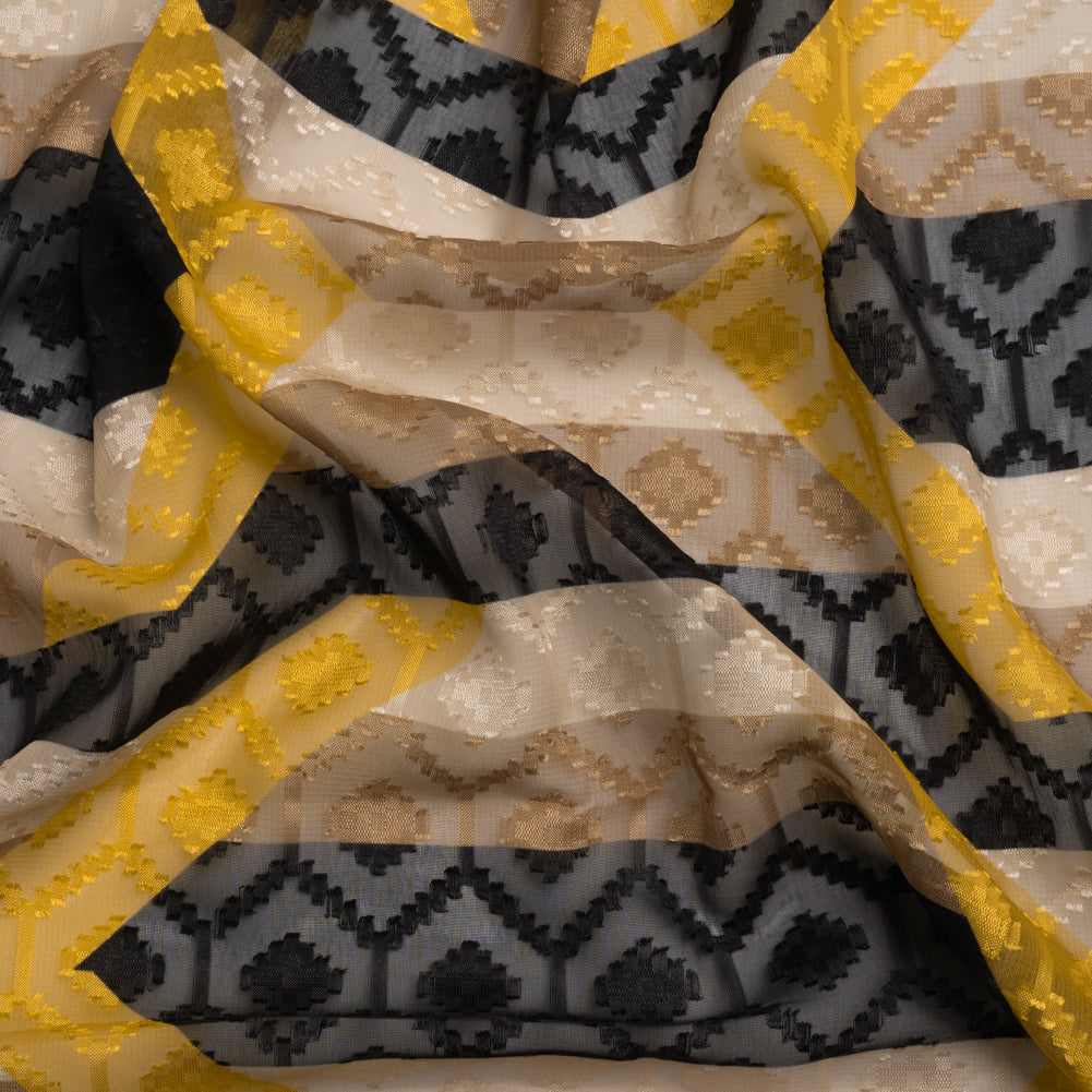 Geometric Burnout Polyester Woven Print - Yellow Hexagon Stripes - Mood Exclusive Archers Cay - Joann Fabrics