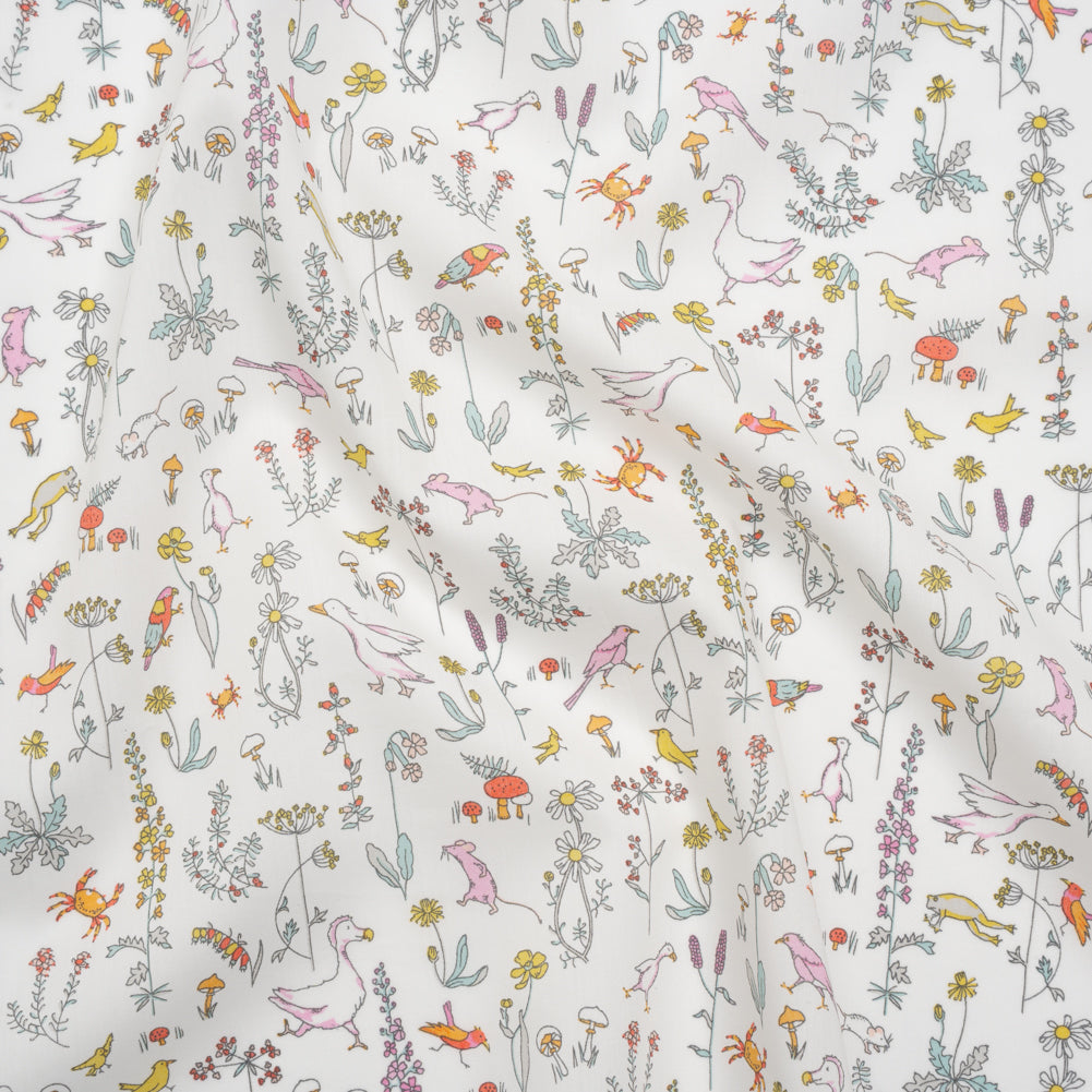 Liberty Fabrics Tana Lawn® - Theo Multi Pastel - Pink, Yellow and Blue Cartoon Creatures and Flowers - Joann Fabrics