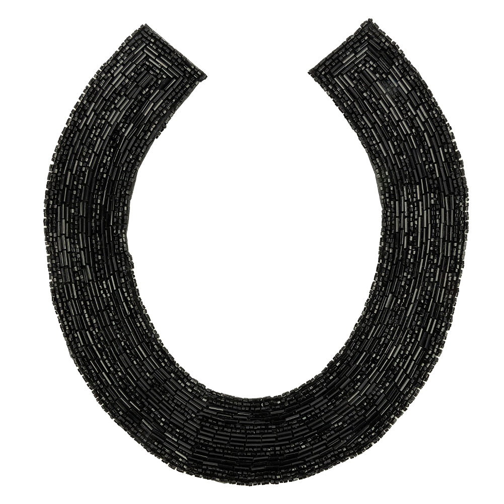 Vintage Black Glass Bugle and Seed Beaded Collar Applique - 7.25