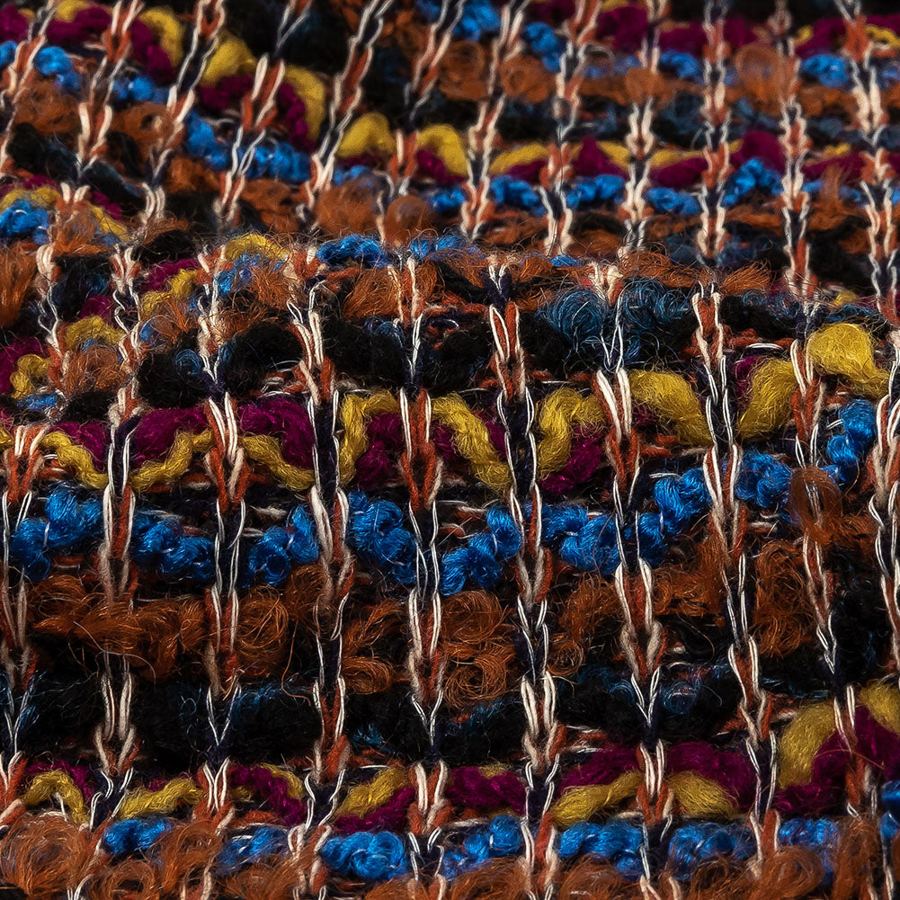 Italian Rust, Fuchsia and Blue Striped Boucled Chunky Wool Sweater Knit - Joann Fabrics