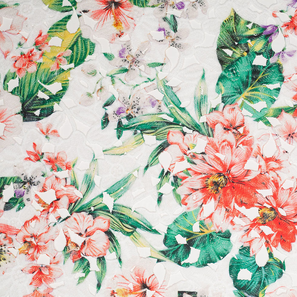 Venise Lace with Finished Edges - Red and Green Tropical Floral Printed - Joann Fabrics
