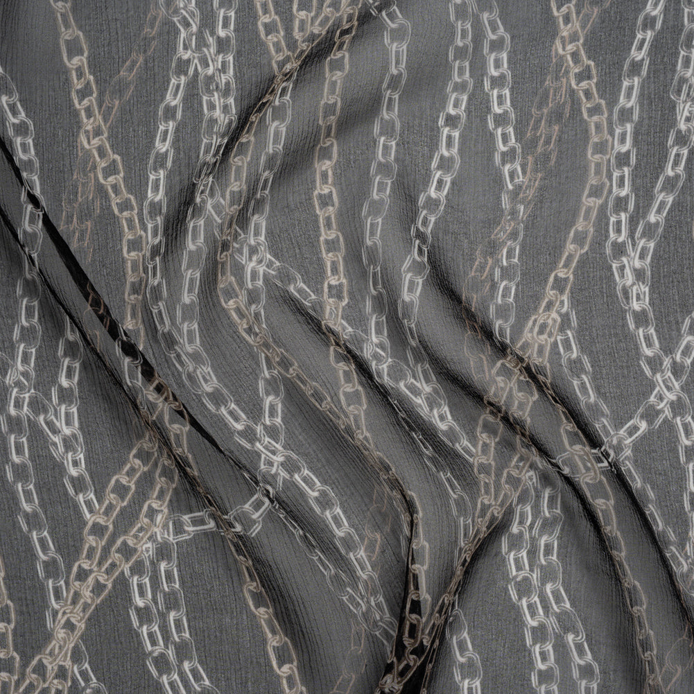 Crinkled Silk Chiffon Print - Black and Silver Chains - Deadstock - Joann Fabrics