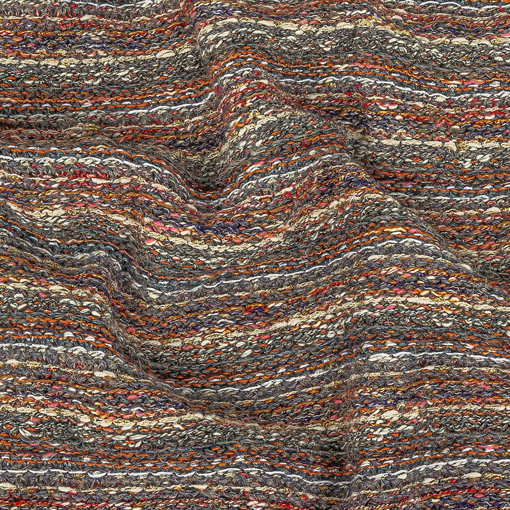 Gray, Red and Metallic Gold Striped Chunky Cotton and Wool Knit - Joann Fabrics
