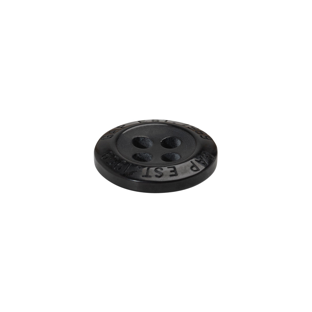 Plastic 4-Hole Button by Famous Designer - 24L/15mm - Black Text Engraved Rim - Joann Fabrics