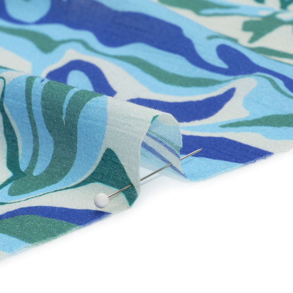 Crinkled Cotton Gauzy Woven Print - Blue and Green Floral Ripples - Mood Exclusive Float On - Joann Fabrics