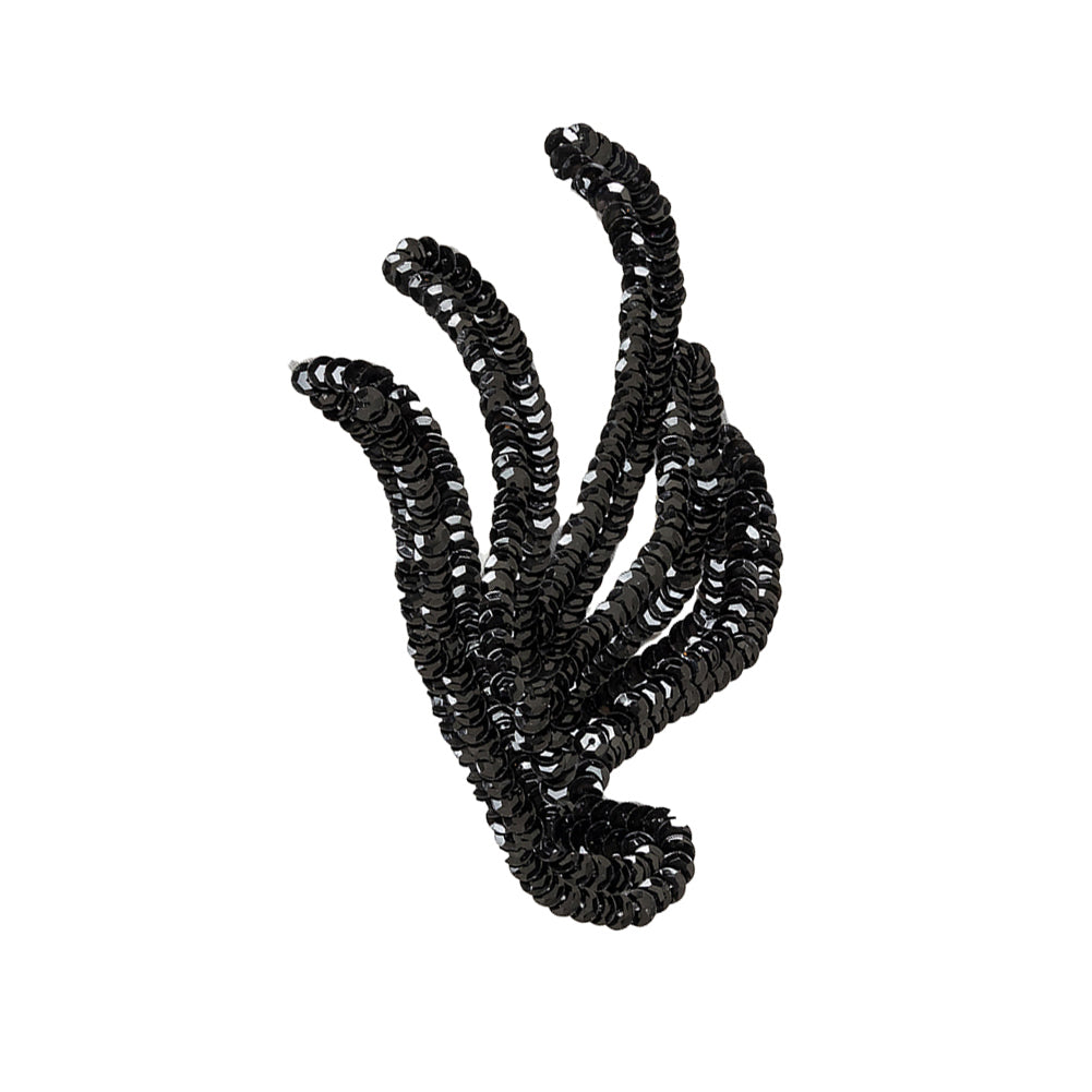 Vintage Black Sequined Abstract Left Side Applique - 5.25
