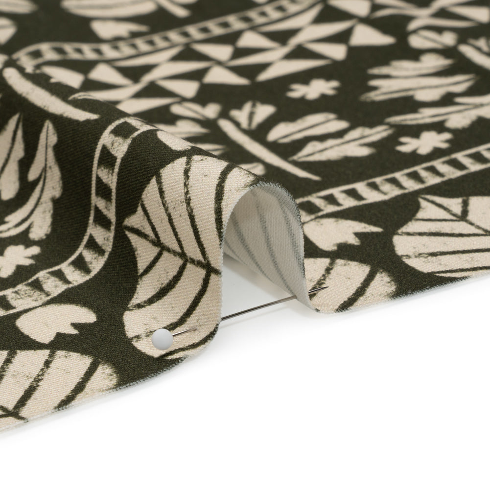 Stretch Cotton Twill Print - Dark Olive Animal, Leaf, and Geometric Stripes - Mood Exclusive Puma Pounce - Joann Fabrics
