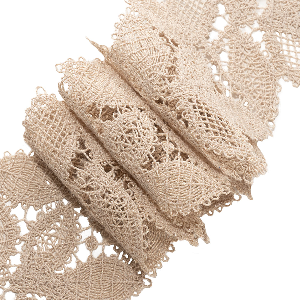 Beige Luminous Leaves Lace Trim - 2.75