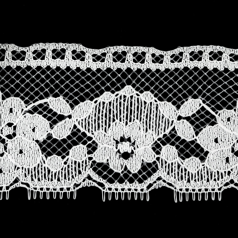 White Floral Raschel Lace Trim - 2.25