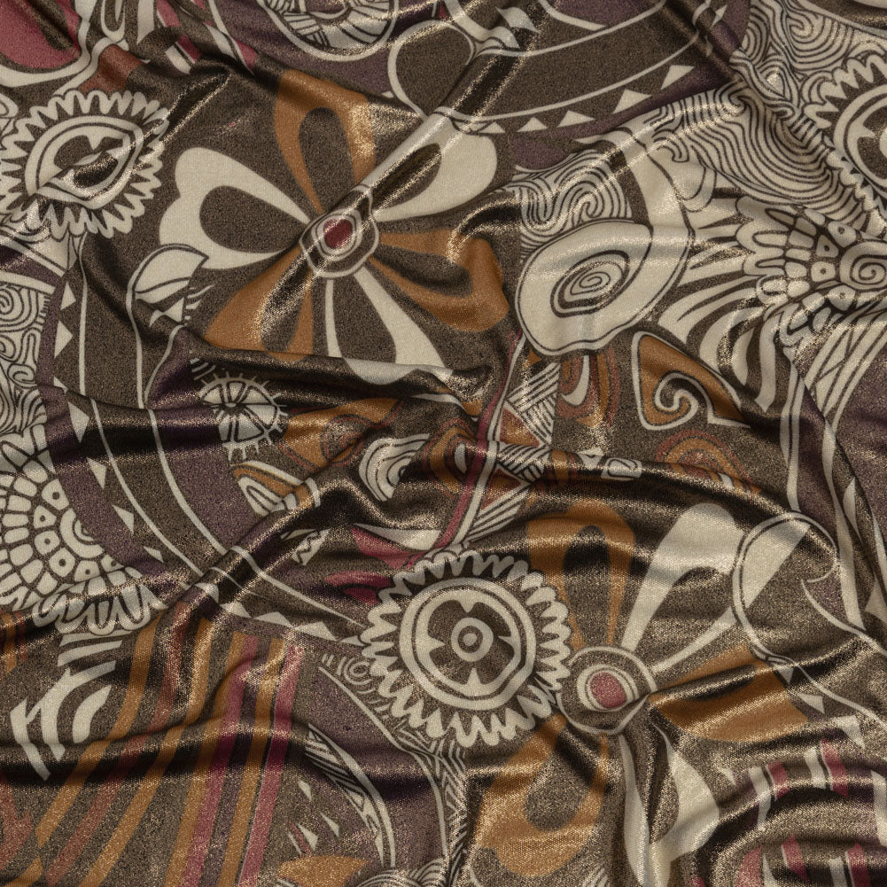 Purple, Fuchsia and Goldenrod Retro Floral SIlk Jersey with Gold Foil - Joann Fabrics