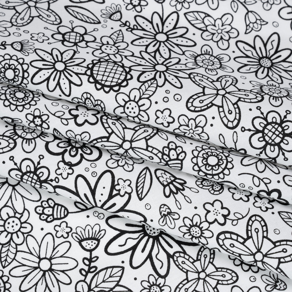 Printed Quilting Cotton by Patrick Lose for Northcott - Black on White Groovy Garden Floral - Basically Black & White Collection - Joann Fabrics