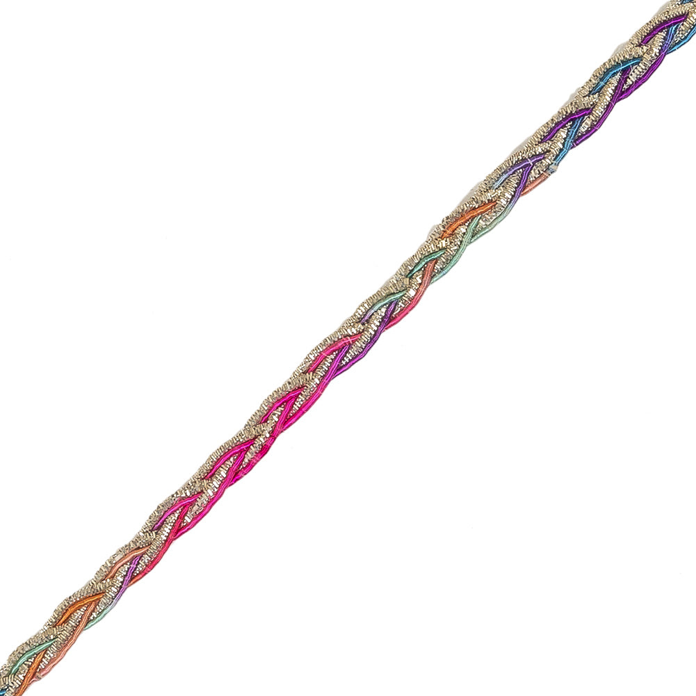 Vintage Metallic SIlver and Multicolor Braided Trim - 0.25