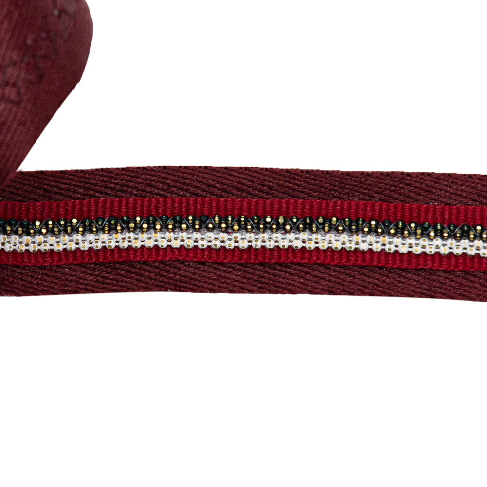 Italian Port Royale Twill Tape with Central Red Grosgrain Ribbon and Metallic Metal Ball Chains - Joann Fabrics