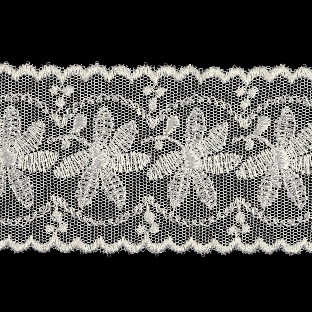 Luminous White Big Flowers Embroidered Lace Trim - 2