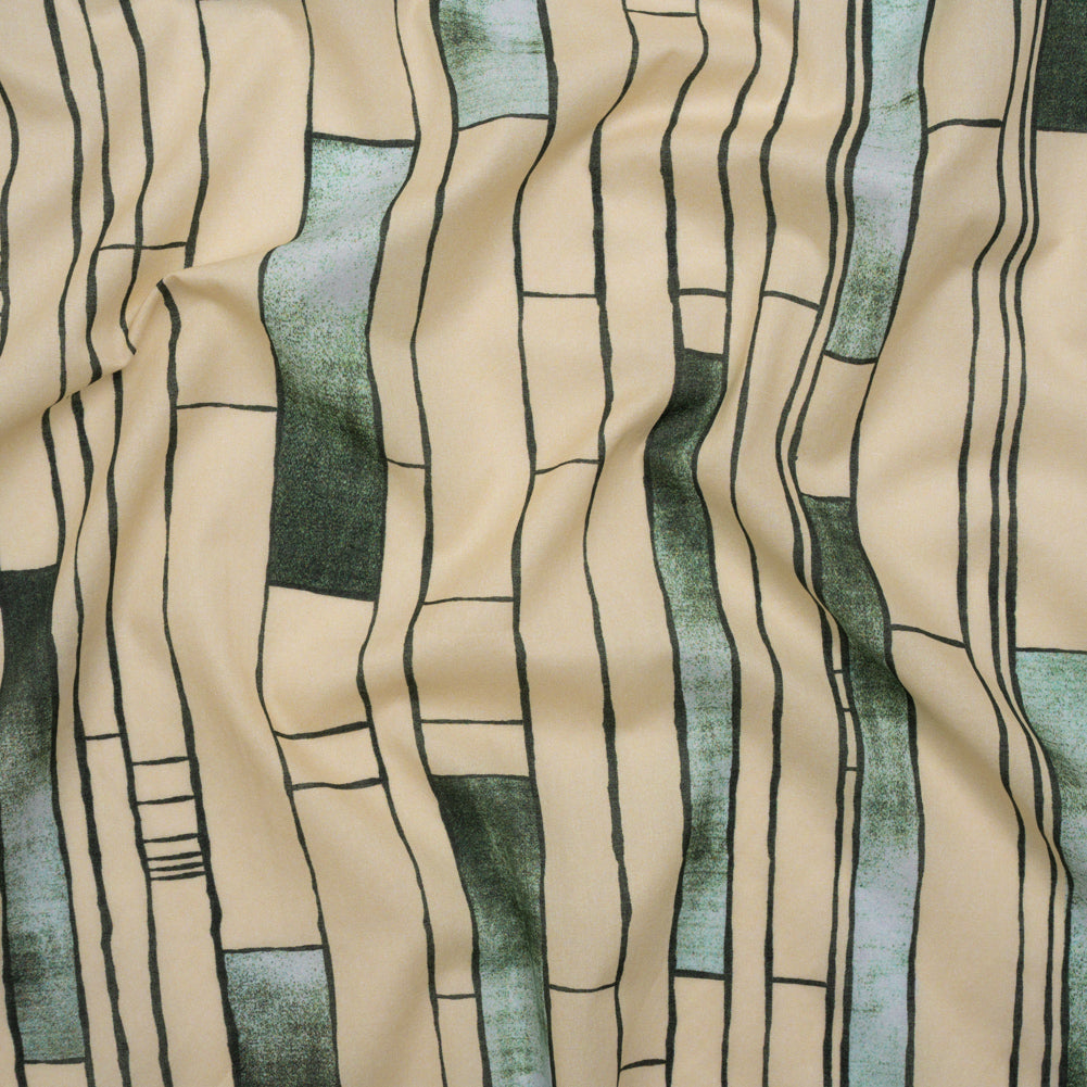 Cotton Voile - Green and Cream Geometric Blocks - Cliffside Climb Print - Mood Exclusive Acadia Collection - Joann Fabrics