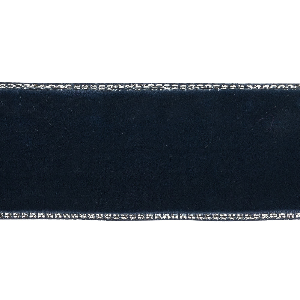 Dress Blues and Silver Metallic Lined Velvet Ribbon - 1