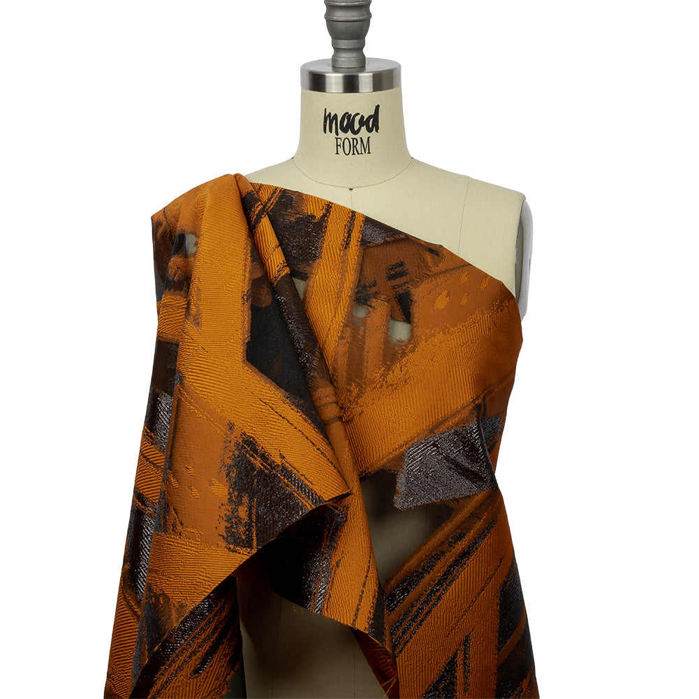 Metallic Black and Orange Painterly Geometrics Luxury Burnout Brocade - Joann Fabrics
