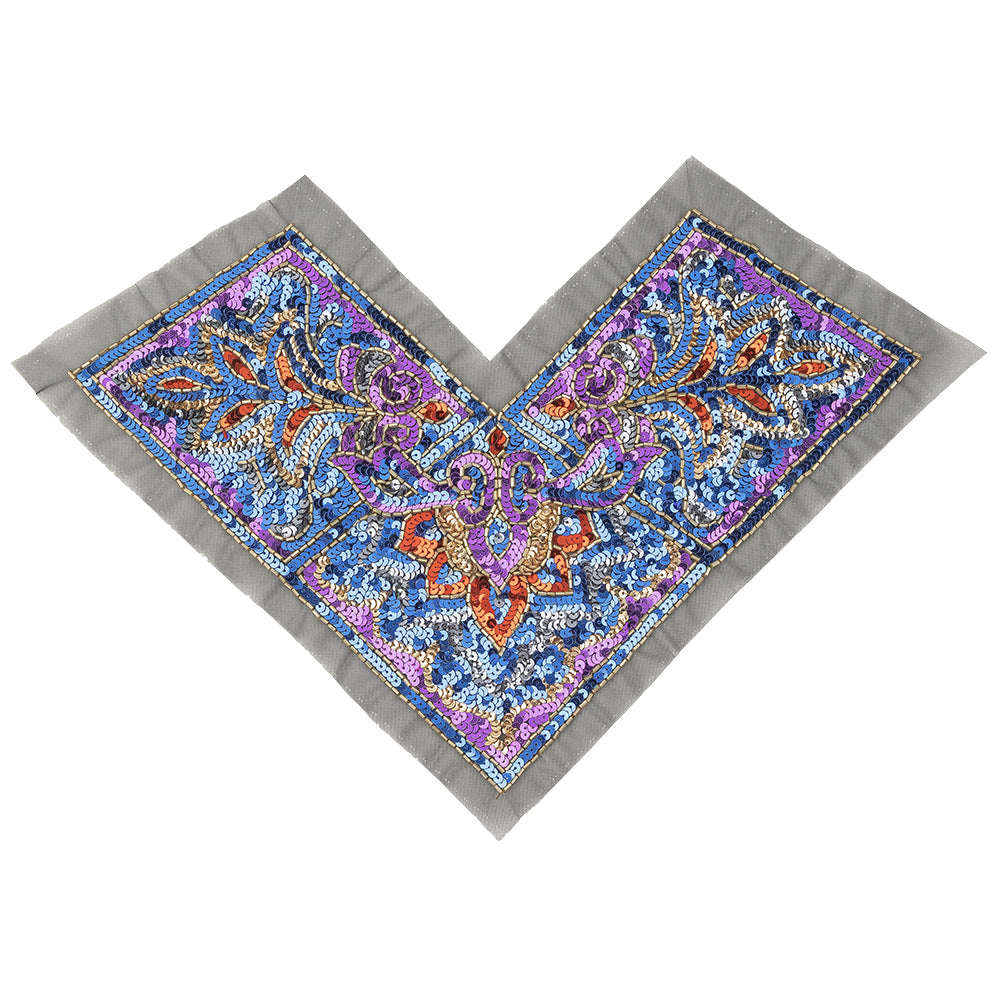 Vintage Lavish Blue, Purple and Red Sequins Classical Nature-like Applique - 8.625
