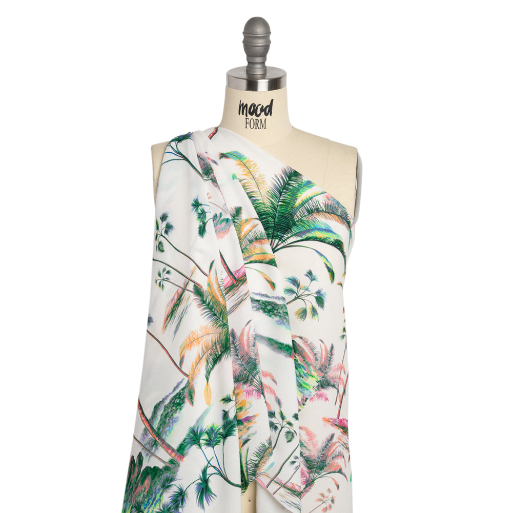 Viscose Crepe Print - Green, Pink and White Palm Trees - Mood Exclusive Shore Thing - Joann Fabrics
