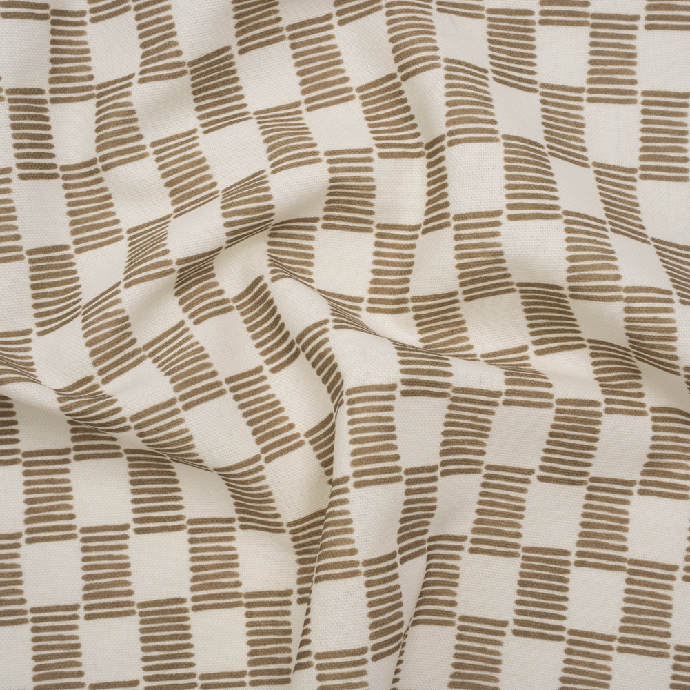 Brushed Cotton and Linen Canvas Print - Hazelnut Painterly Striped Check - British Imported - Joann Fabrics