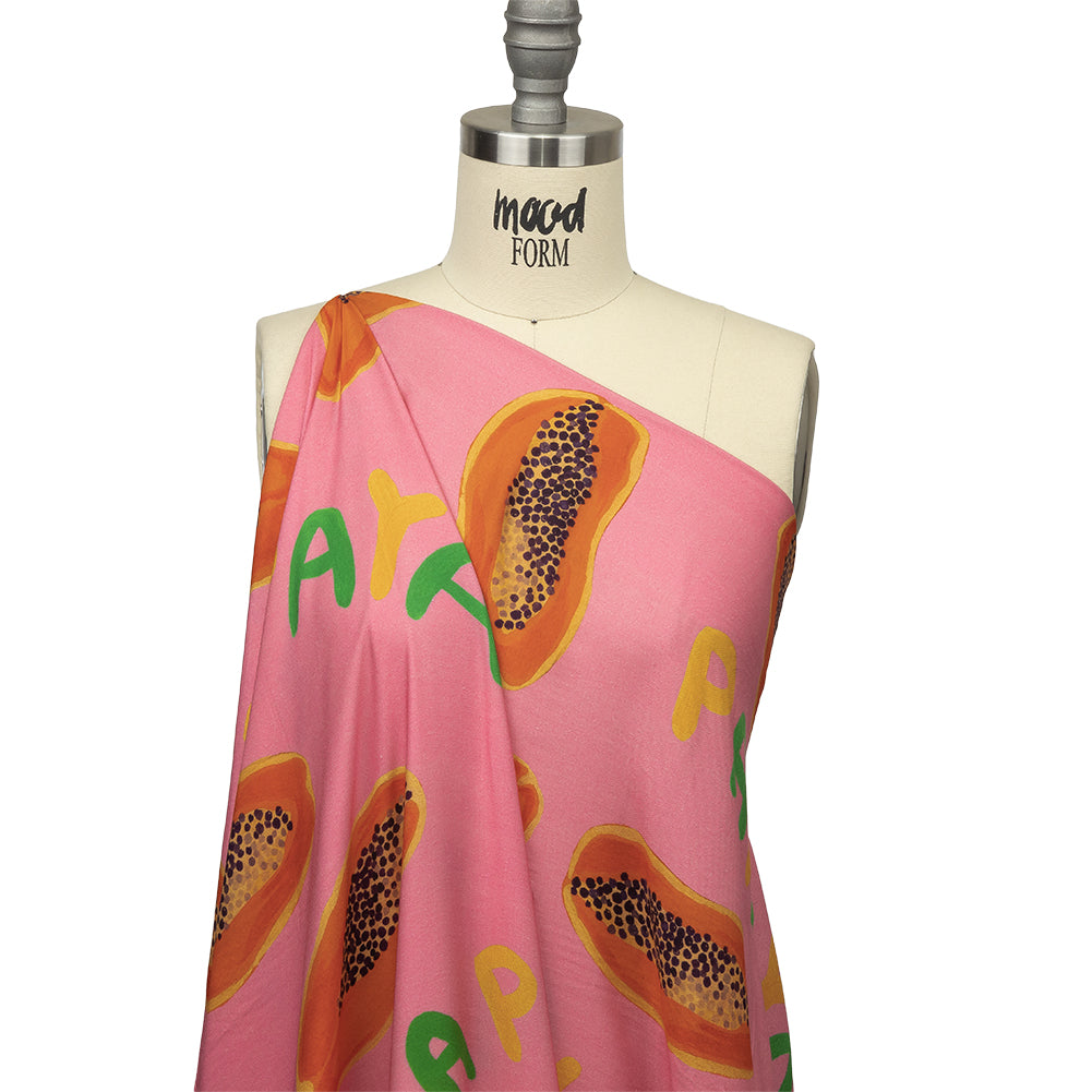 Rayon Challis - Pink Papayas - Snack Time Print - Mood Exclusive Citrus Collection - Joann Fabrics