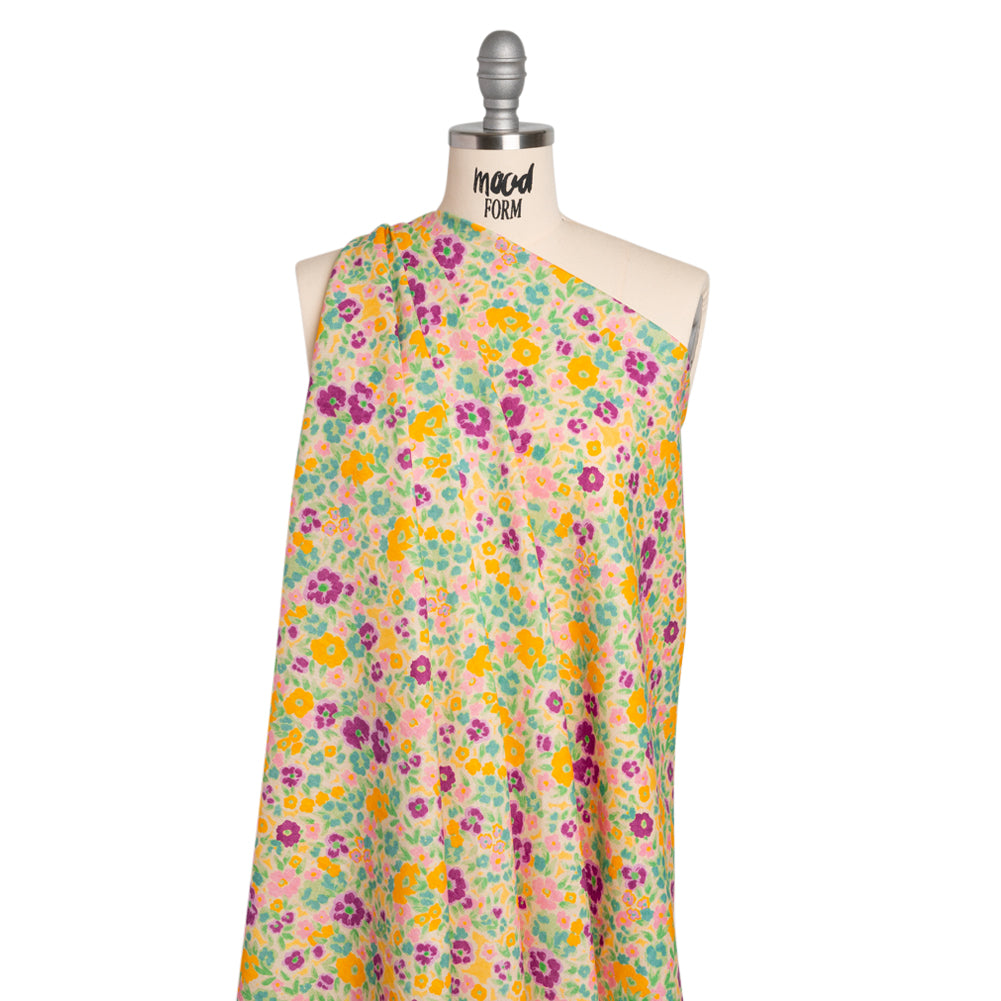 Linen-Rayon Woven - Yellow and Plum Floral - Midsummer Meadow Print - Mood Exclusive Chariot Collection - Joann Fabrics