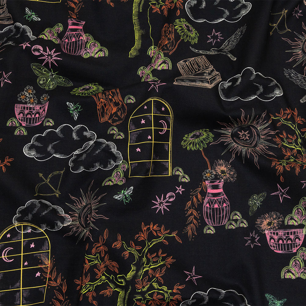 Cotton Voile - Black Trees and Windows - Summer Nights Print - Mood Exclusive Citrus Collection - Joann Fabrics