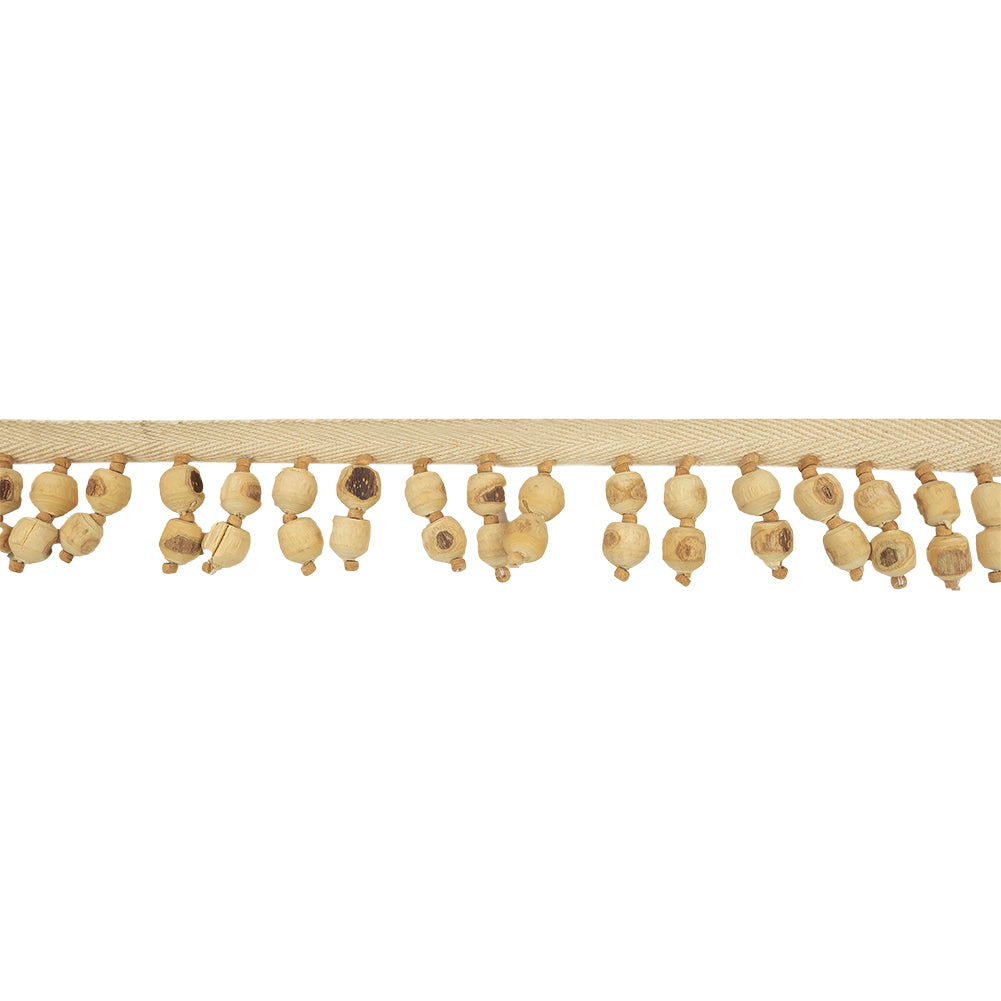 Vintage Natural and Tan Chunky Wood Beaded Fringe Trim - 1.5