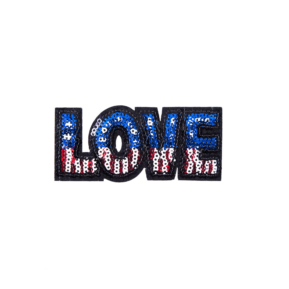 Sequin American Flag Love Patch - 3.5