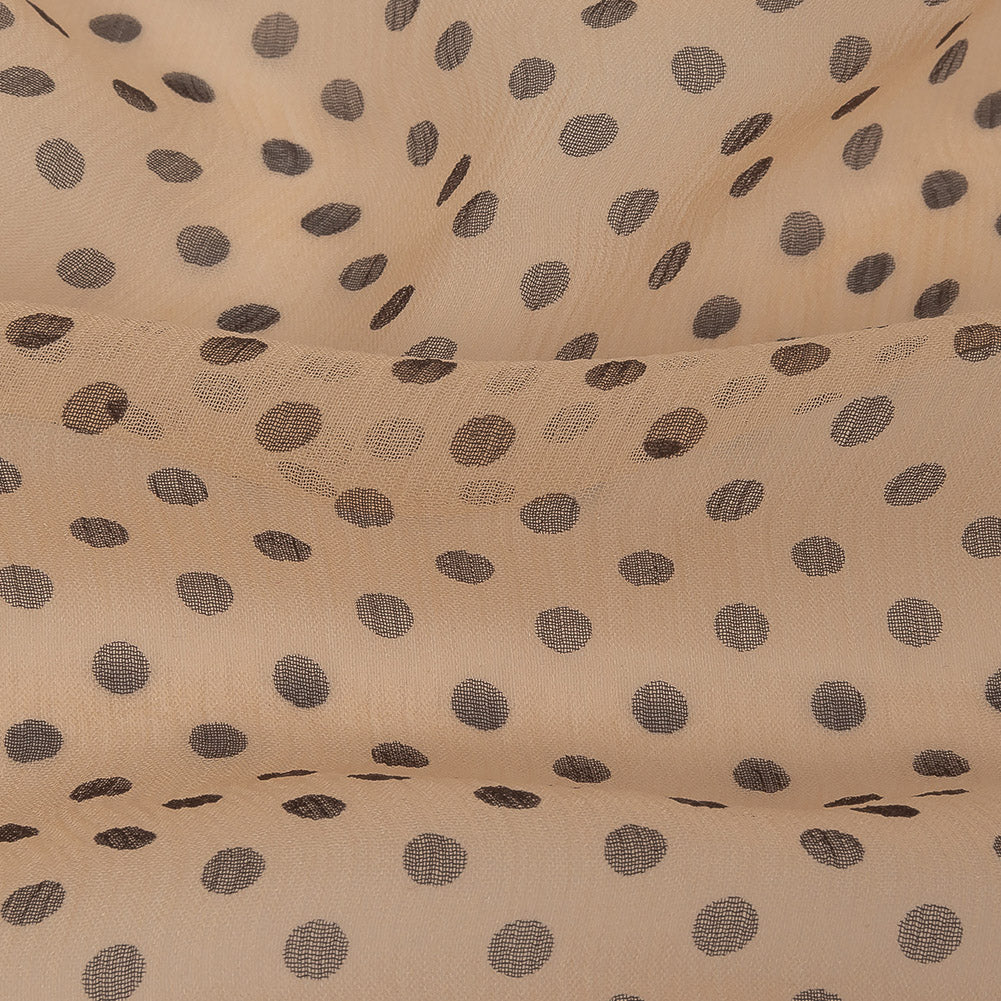Famous Australian Designer Peach and Charcoal Polka Dotted Crinkled Silk Chiffon - Joann Fabrics