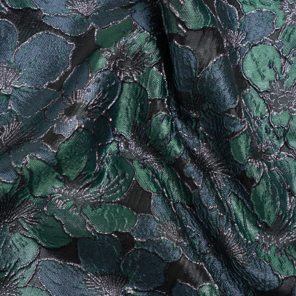 Metallic Black, Navy and Deep Green Floral Frolic Luxury Brocade - Joann Fabrics