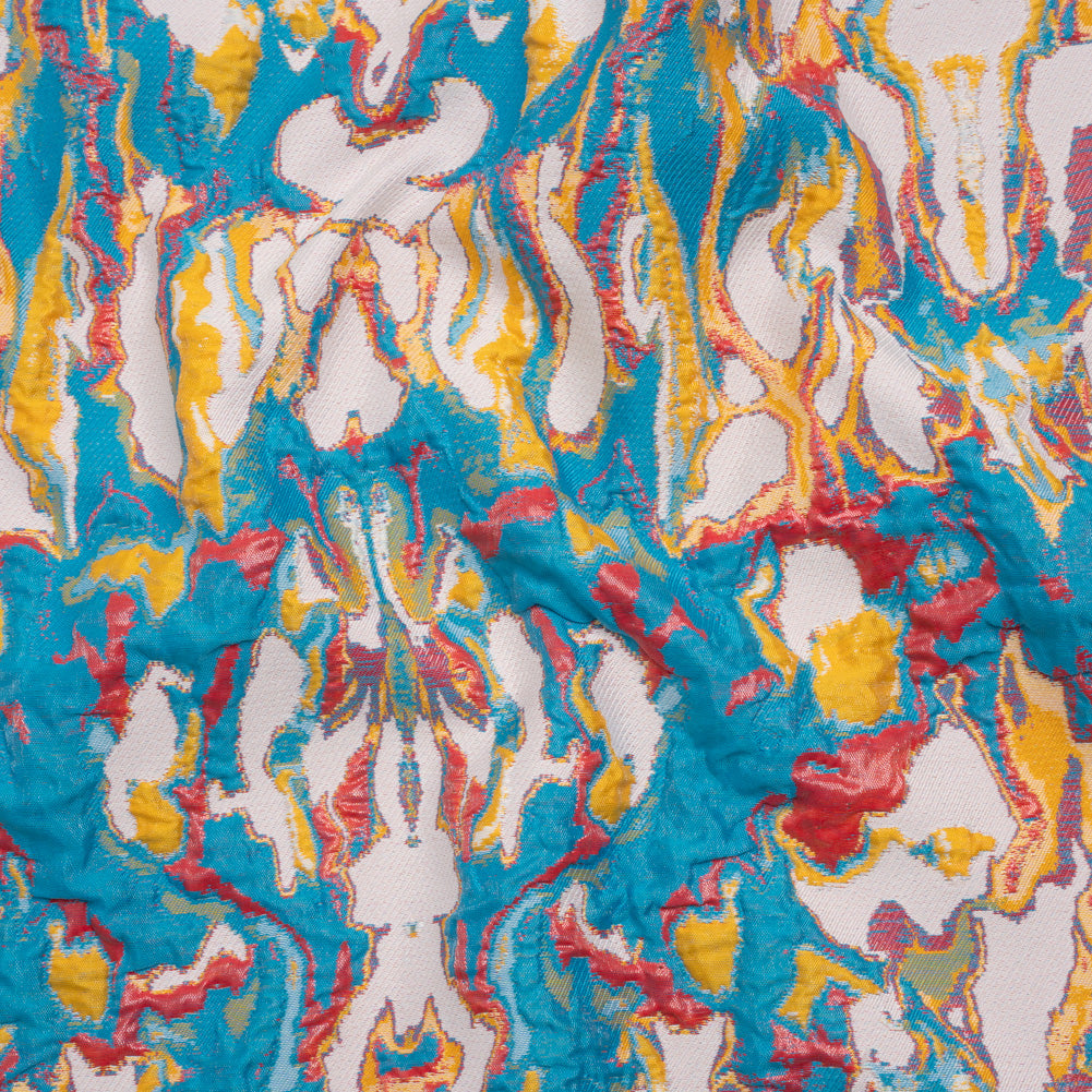 Metallic Luxury Brocade - Blue, Red and Golden Yellow Melting Abstract - Joann Fabrics
