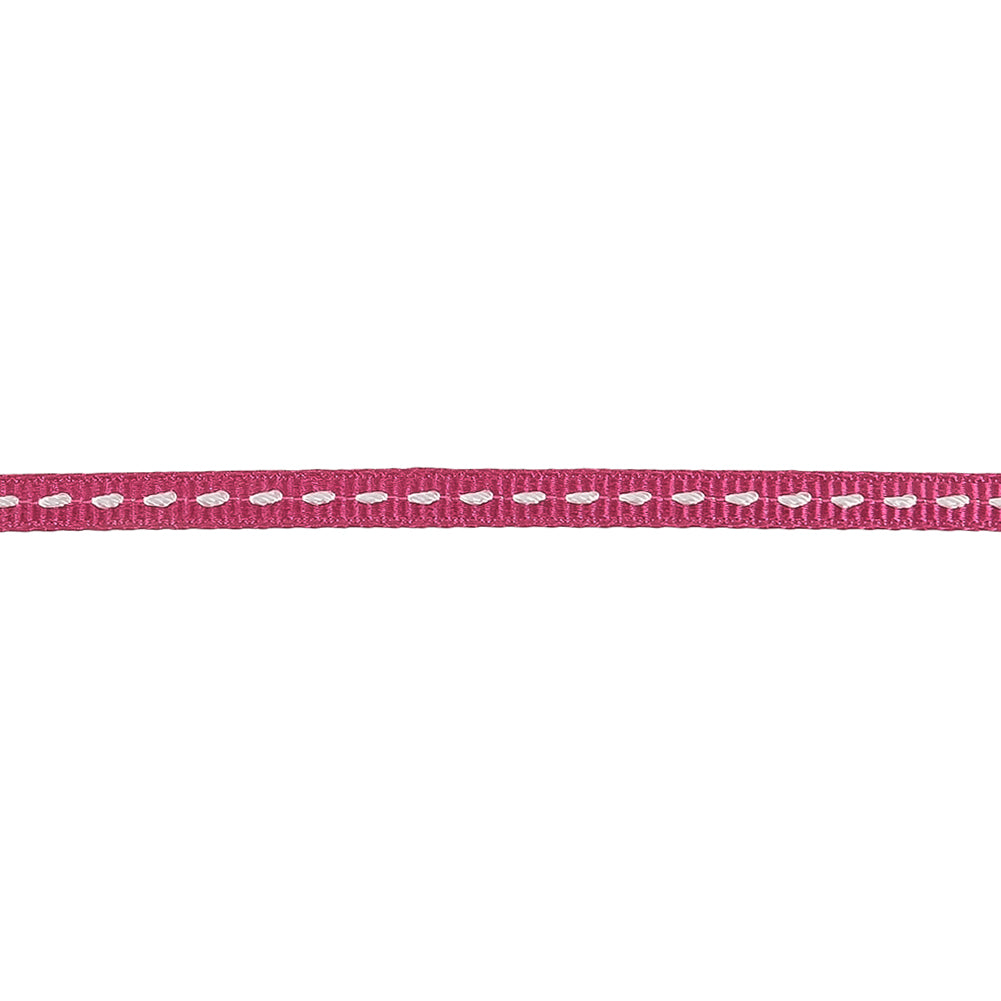 Raspberry Rose Grosgrain Ribbon with Lucent White Stitching - 0.25