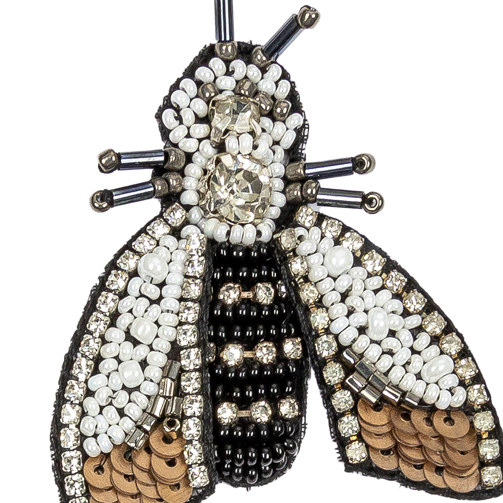 Black, White and Bronze Moth Rhinestone and Glass Beaded Applique - 2.5