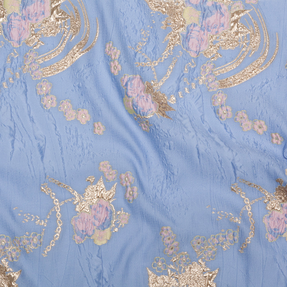 Placid Blue, Weeping Willow and Metallic Bright Gold Floral Luxury Brocade - Joann Fabrics