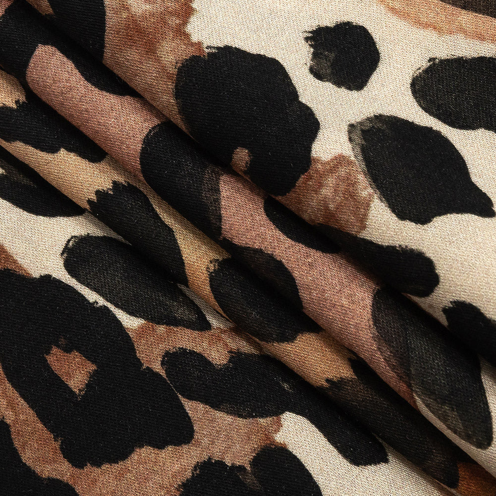 Rayon Challis - Beige and Black Leopard Spots - Animato Print - Mood Exclusive Viso Collection - Joann Fabrics
