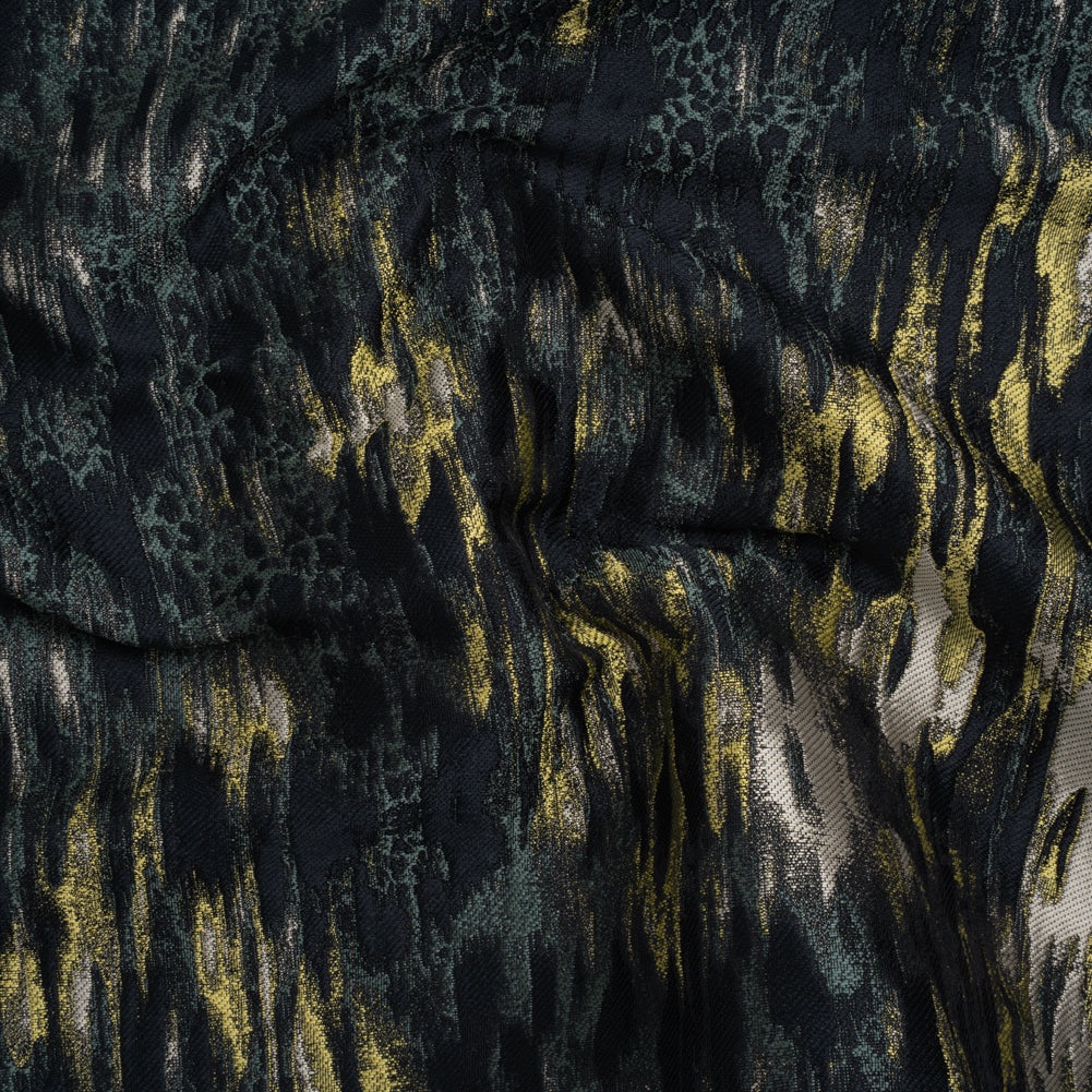 Polyester Brocade Made in Italy - Navy, Muted Blue and Lime Green Abstract Water Ripples - Deadstock - Joann Fabrics