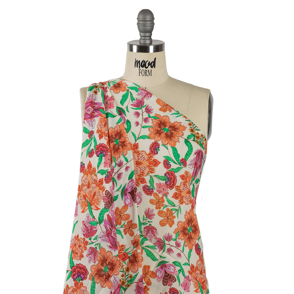 Sustainable Viscose Crepe - Pink and Orange Floral - Lennox Estate Print - Mood Exclusive Gisele Collection - Joann Fabrics
