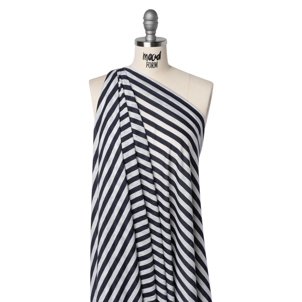 Lightweight Cotton and Polyester Jersey - Navy Blue and White Stripes - Deadstock - Joann Fabrics