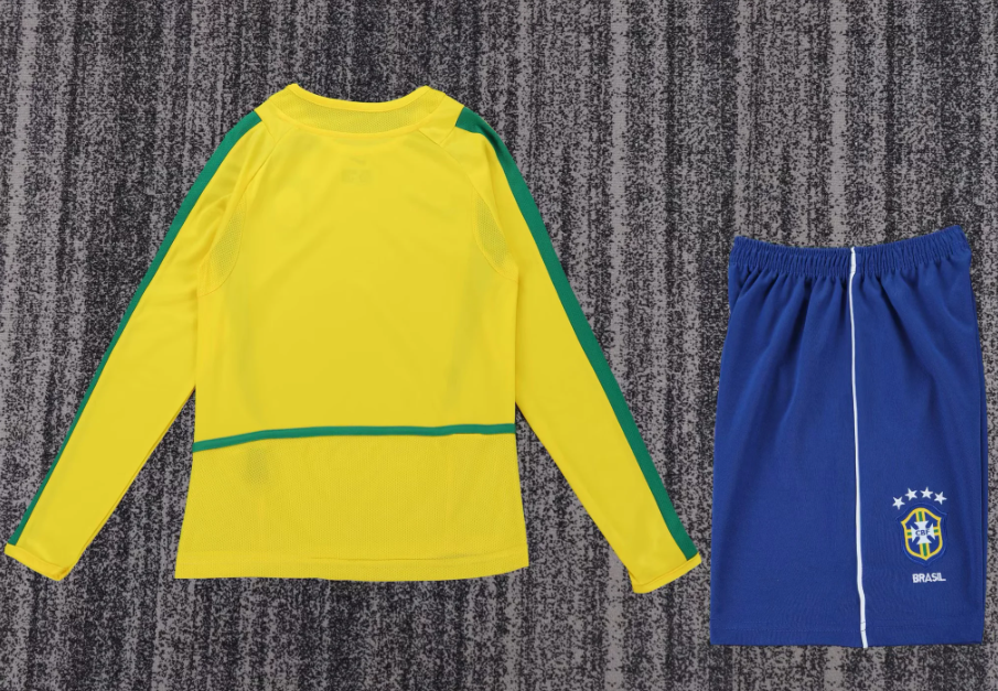 2002 Retro Long Sleeve Brazil Home Football Shirt 1:1 Thai Quality Kids Size