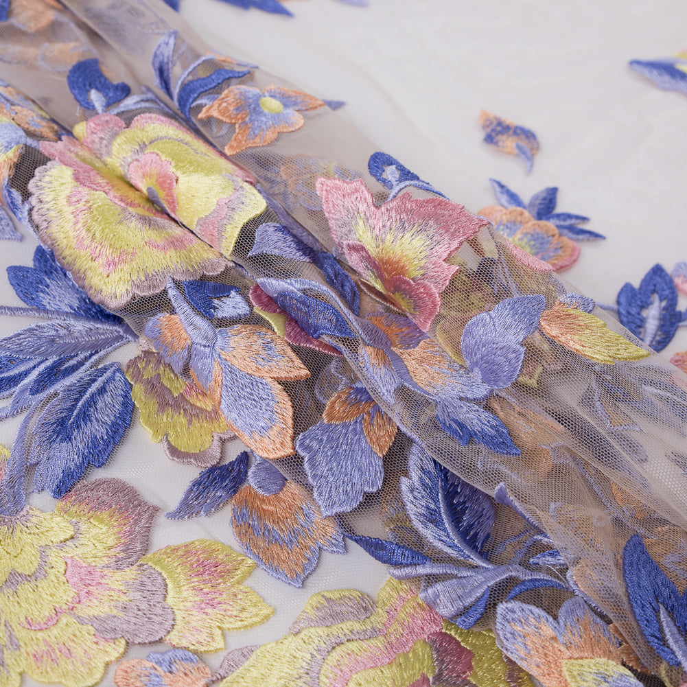 Lavender and Yellow Novelty Floral Embroidered Mesh - Joann Fabrics