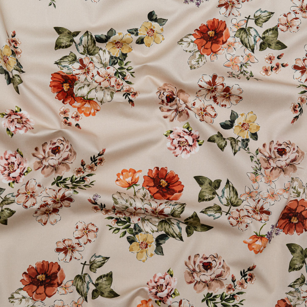 Stretch Cotton Sateen - Cream and Red Floral - Passive Petals Print - Mood Exclusive Serengeti Collection - Joann Fabrics