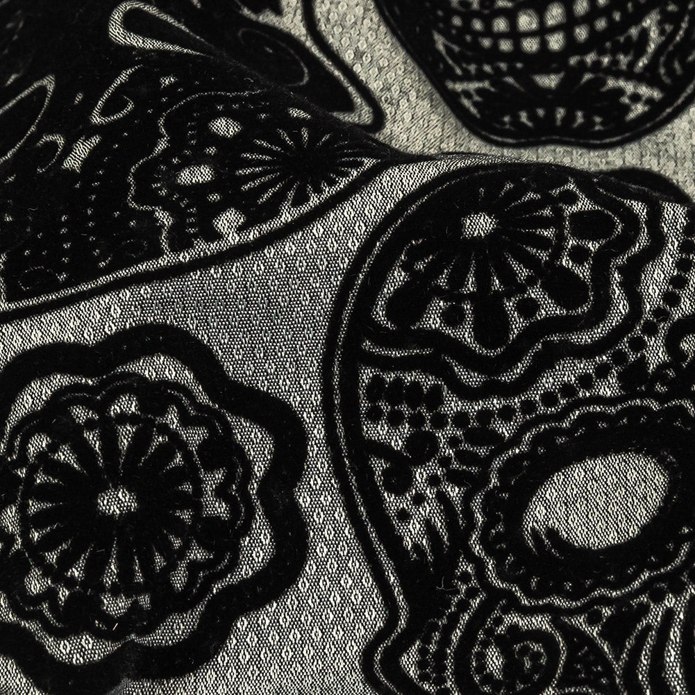 Black Flocked Decorated Skulls on Silver Sconce Diamonds Cotton and Polyester Dobby - Joann Fabrics