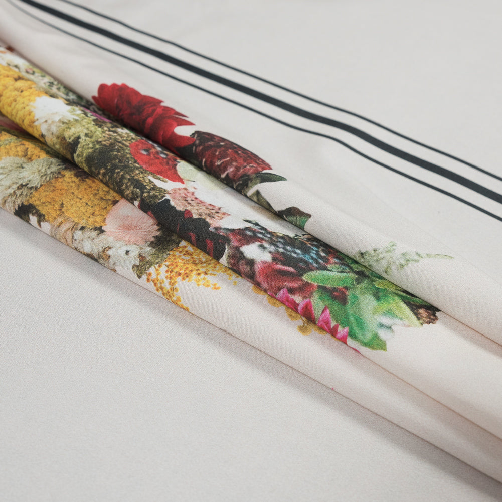 Stretch Cotton Sateen - White Floral and Stripes - Chloris' Bouquet Print - Mood Exclusive Gaia Collection - Joann Fabrics